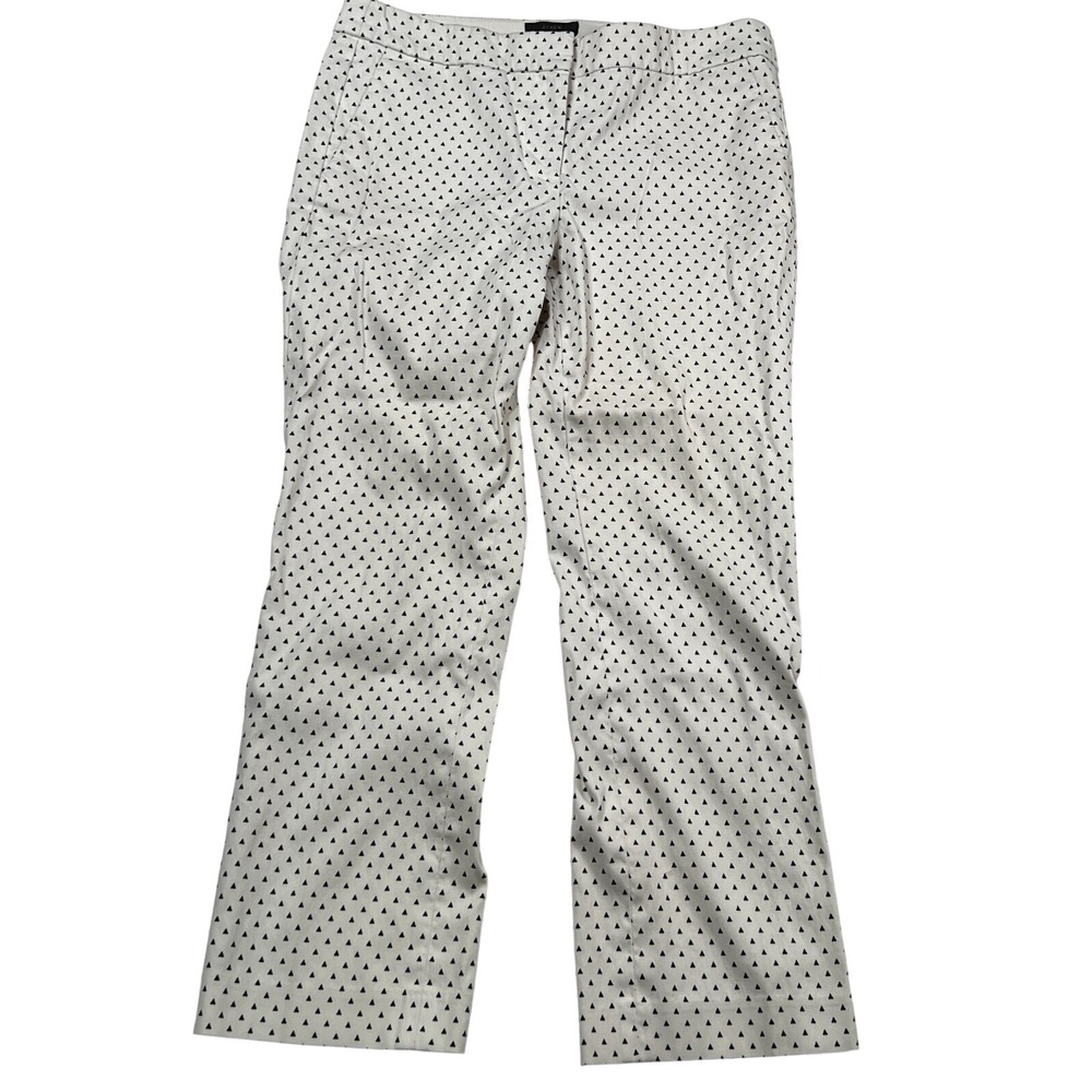 J Crew Campbell White Pants Womens Sz 4 Triangle Print Allover Slacks Cotton